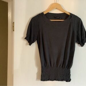 The Limited Black Fitted Smocked Short Sleeve Blouse